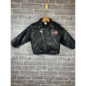 Harley-Davidson Kids Black Motorcycle Jacket Size 4 Faux Leather